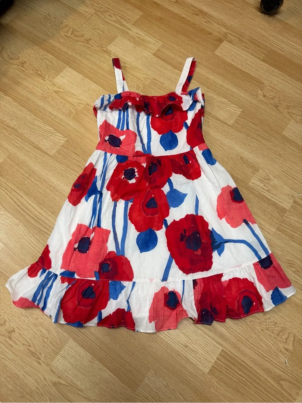 GapKids Girls Size XL 12 White Red Blue Floral Ruffle Sundress